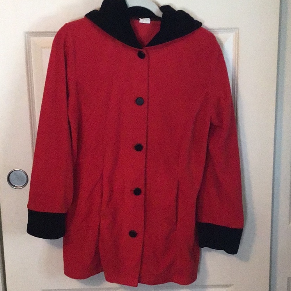 Red Hooded Button-Front Coat - Women